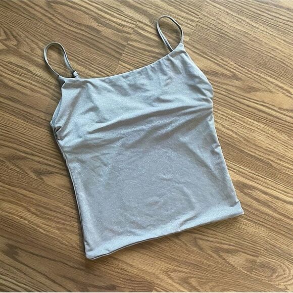 Andie Swim Silver Metallic Gray The Longline Tank Bikini Top NWT - Picture 1 of 3